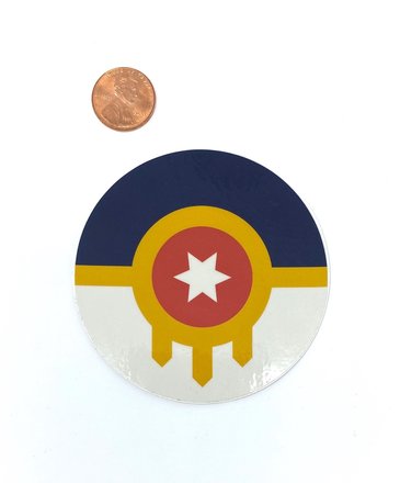 Ida Red Tulsa Flag Round Sticker 3"