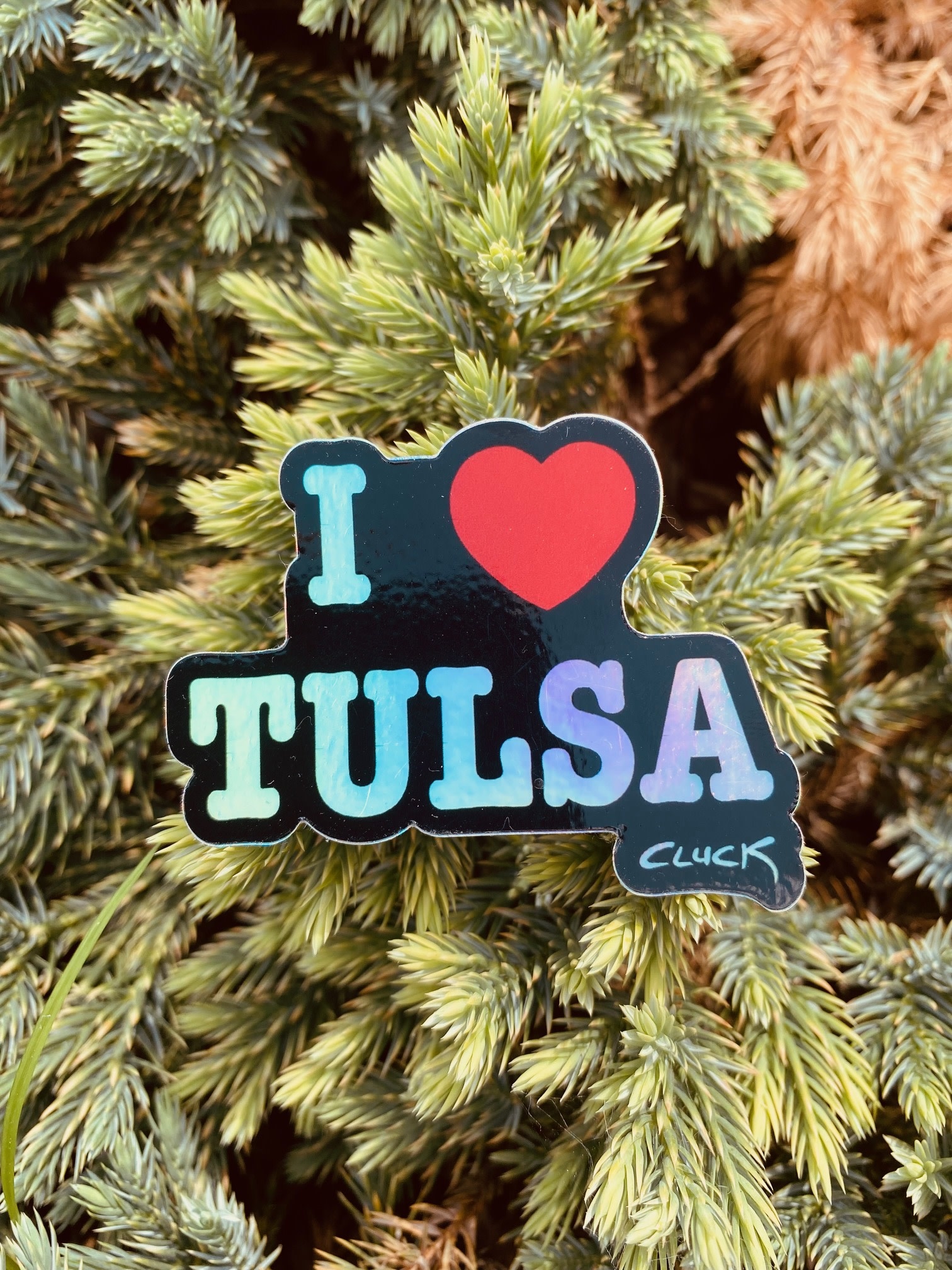 Steve Cluck Holographic I Love Tulsa Sticker