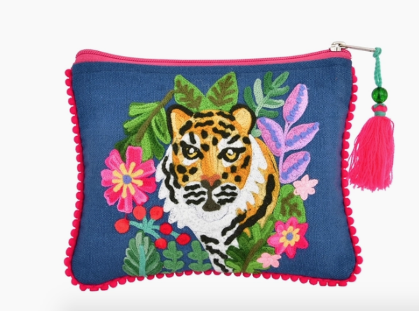 Karma Living Tiger Embroidery Pouch