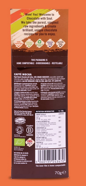 The Raw Chocolate Company Caffé Mocha Chocolate Bar, Vegan, Organic & Low-sugar