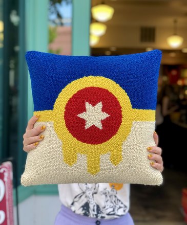 Peking Handicraft Tulsa Flag Hook Pillow