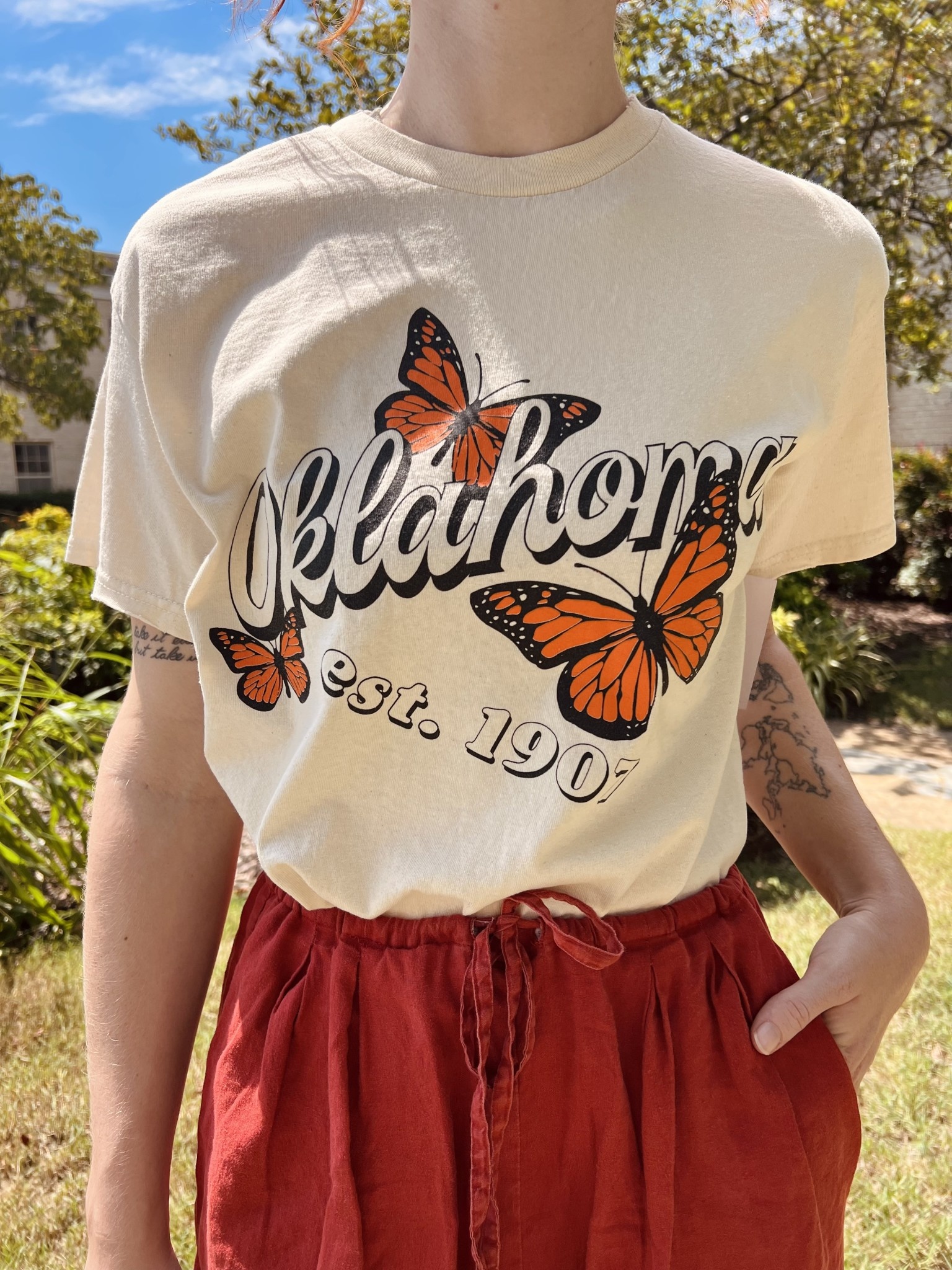 Livy Lu White Oklahoma Butterfly Thrifted Tshirt