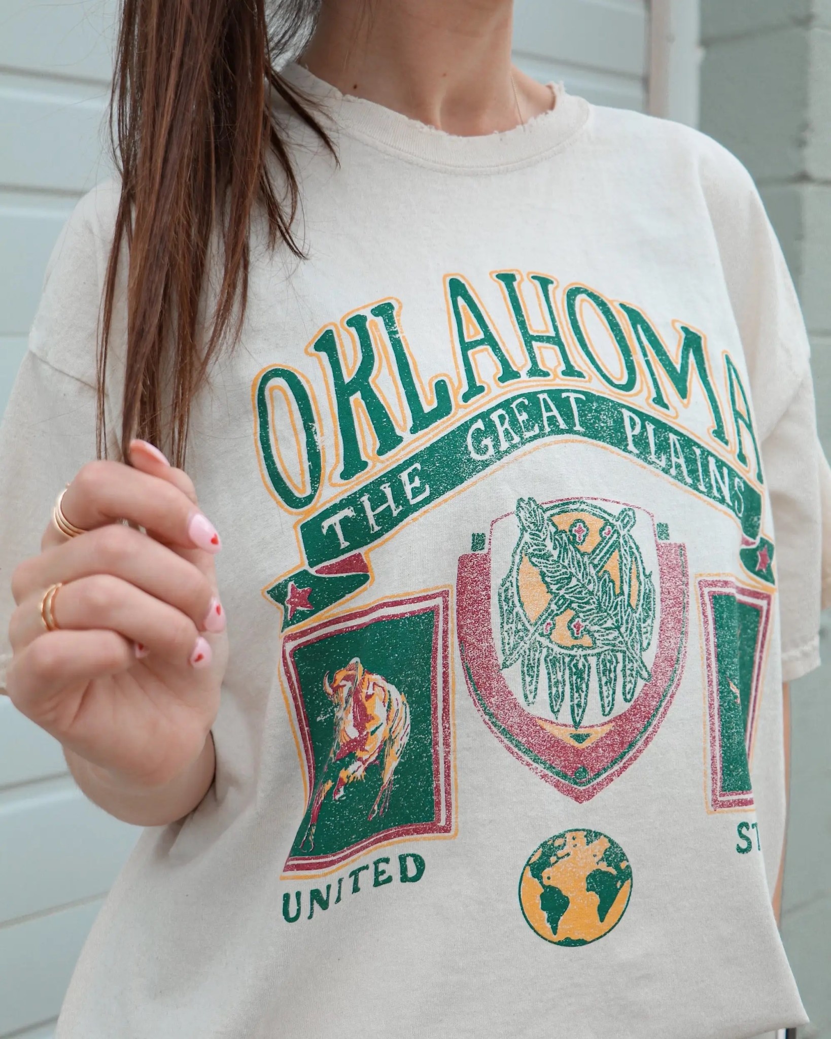 Livy Lu Off White Oklahoma Patch  Thrifted Tshirt