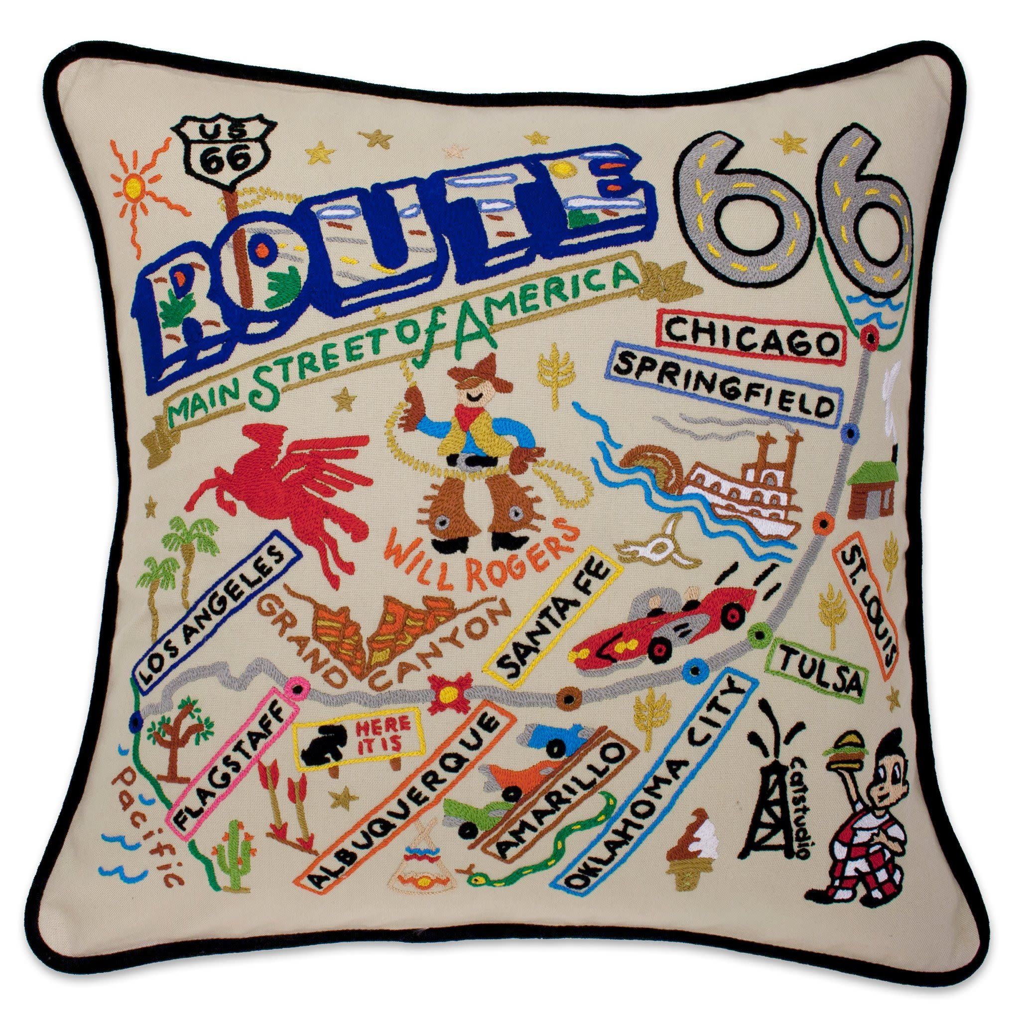 CatStudio Route 66 Hand Emroidered Pillow,