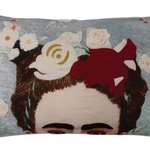 Creative Co-Op Printed Frida Kahlo Cotton Lumbar Pillow with Embroidery