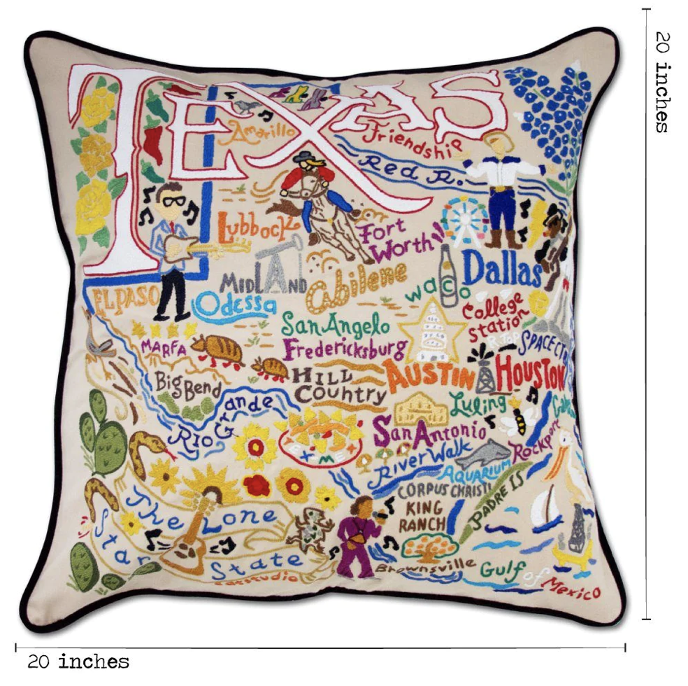 CatStudio Texas Hand Embroidered Pillow