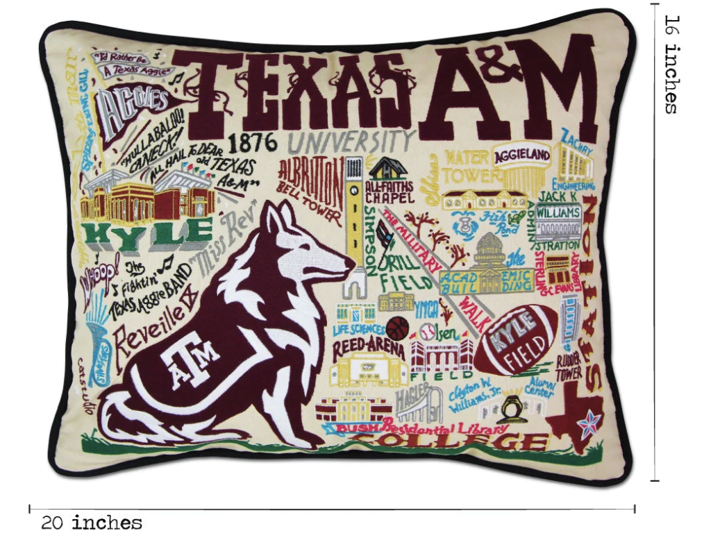 CatStudio Texas A&M University Hand Embroidered Pillow