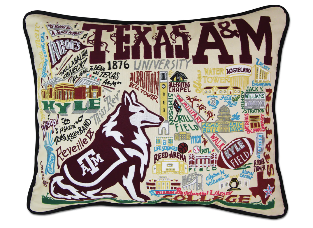 CatStudio Texas A&M University Hand Embroidered Pillow