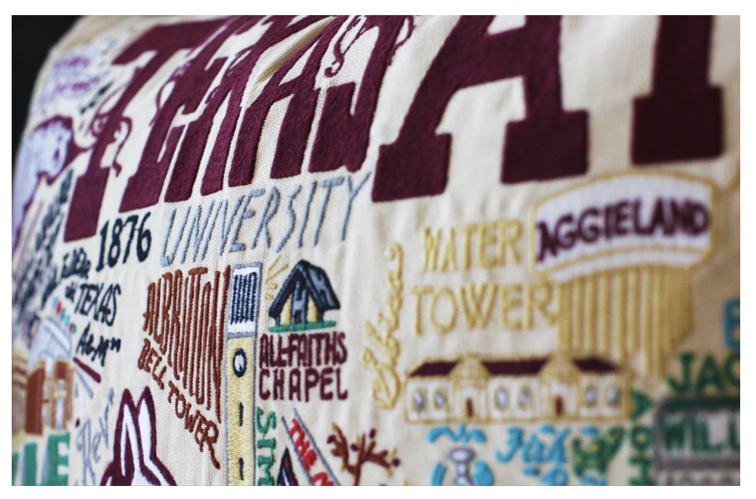 CatStudio Texas A&M University Hand Embroidered Pillow