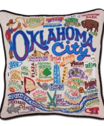 CatStudio Oklahoma City Hand Embroidered Pillow