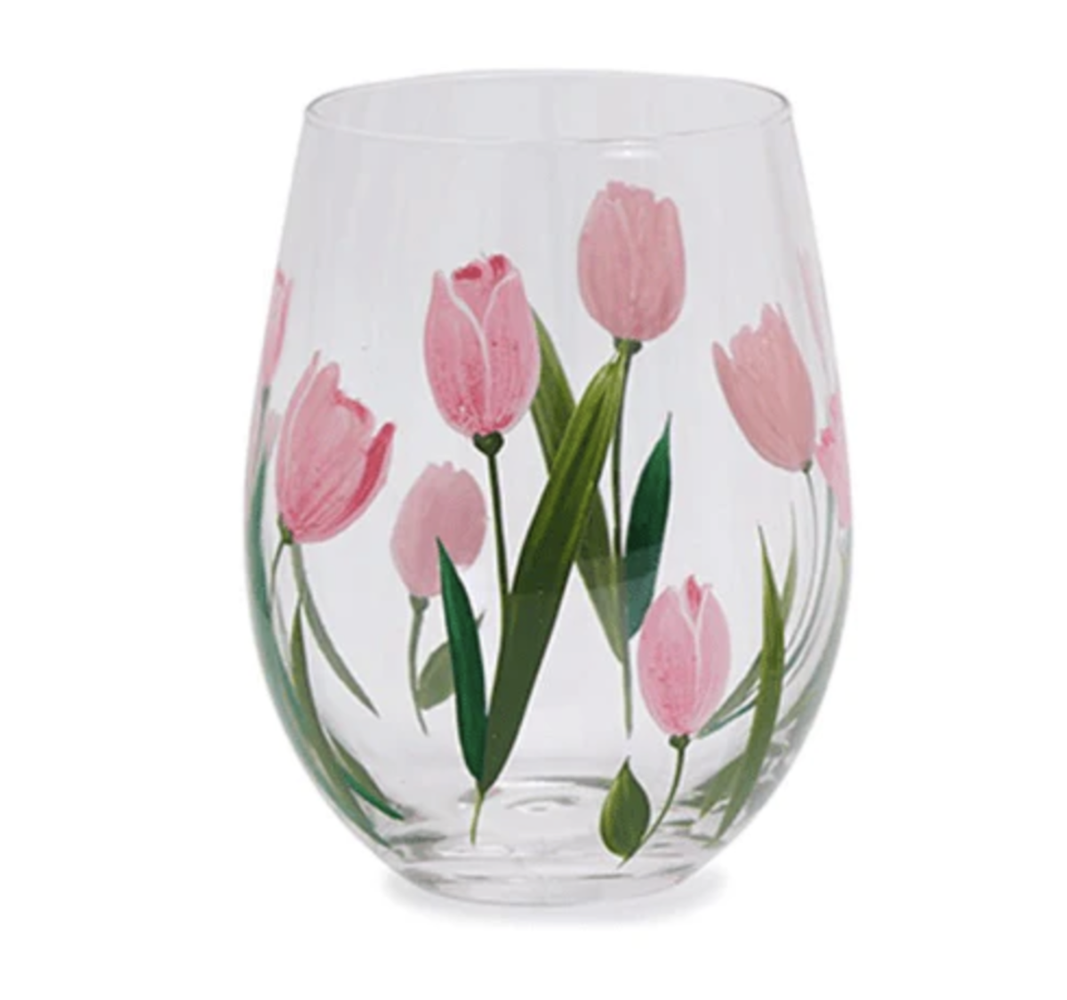 2 Wine Glasses With Pink Tulip Frosted Flowers Wine Glass Set of