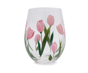  Tulips Flowers Hand Painted Wine Glasses Set of 2