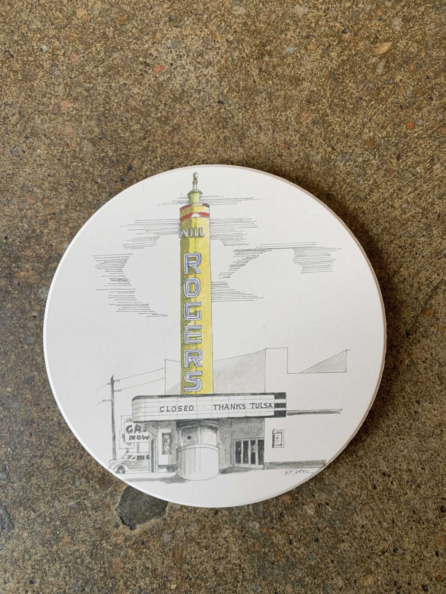 Tulsa In Ink Will Rogers  Coaster (yellow)