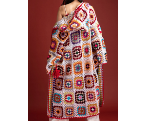Saachi Handmade Hooded Granny Square Crochet Kimono - Ida Red