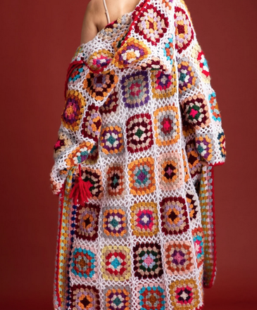 Saachi Handmade Hooded Granny Square Crochet Kimono