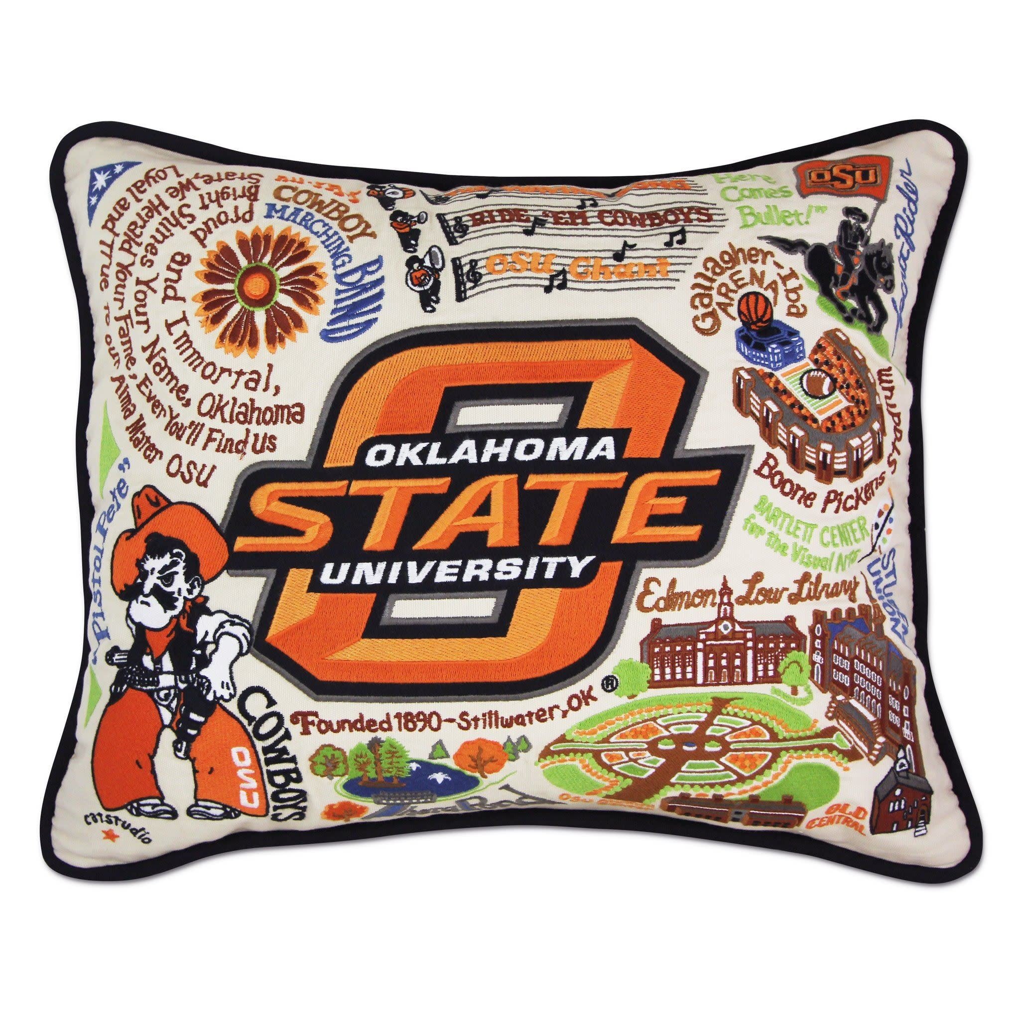 CatStudio Oklahoma State University Hand Embroidered Pillow