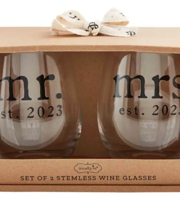 Mud Pie Mr Mrs Wine Glass 2023