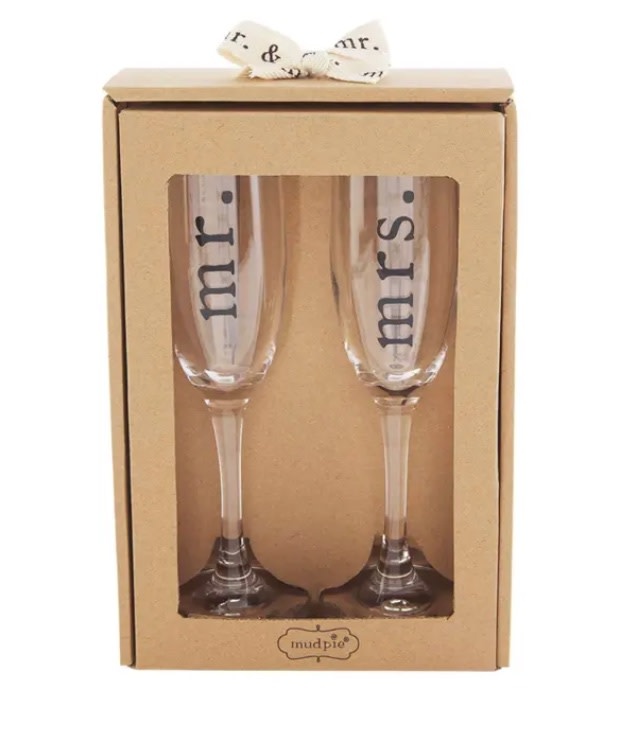 Mud Pie Mr and Mrs Boxed Champagne Glass