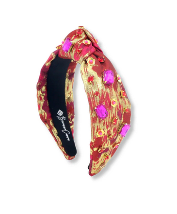 Brianna Cannon Red and Gold Brushstroke Headband with Pink Crystals