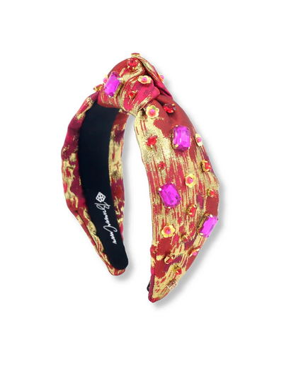 Brianna Cannon Red and Gold Brushstroke Headband with Pink Crystals ...