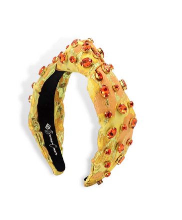 Brianna Cannon Yellow Metallic Headband w/Orange Crystals