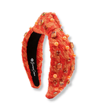 Brianna Cannon Orange Knit Headband with Crystals & Pearls