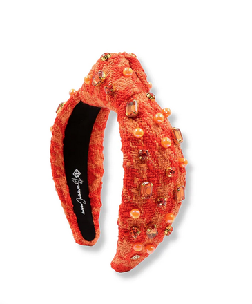Brianna Cannon Orange Knit Headband with Crystals & Pearls