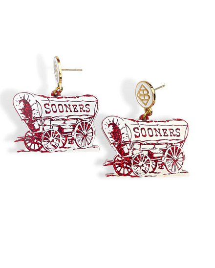 Brianna Cannon White and Crimson Glitter Sooner Schooner Earrings