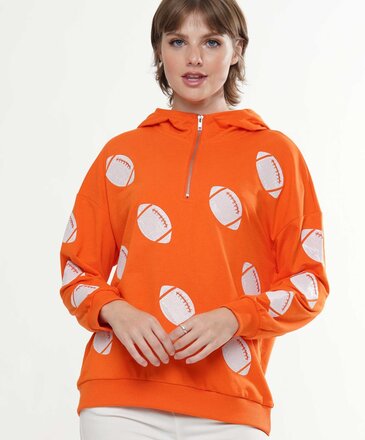 Ida Red Orange and White Football Sequin Hoodie