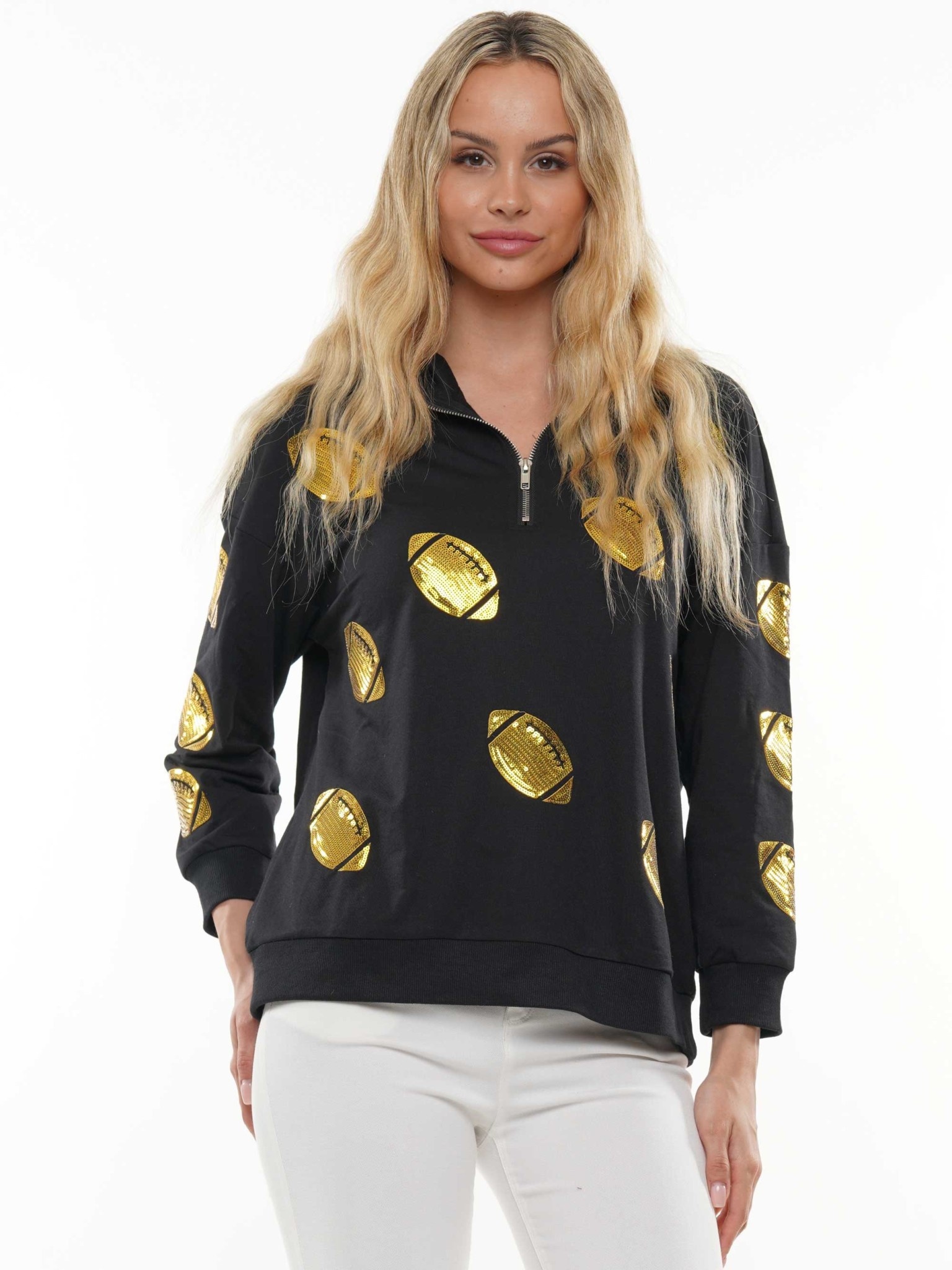 Ida Red Black and Gold Football Sequin Hoodie