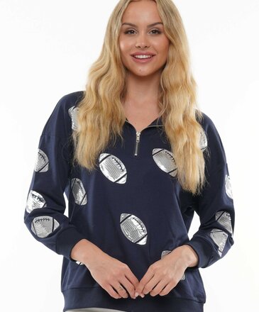 Ida Red Navy and Silver Football Sequin Hoodie