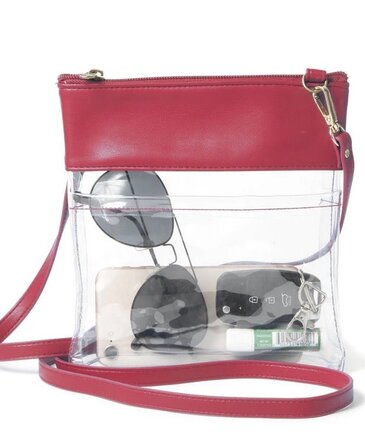 Women's Clear PVC Cross Body Bag with Vegan Leather Trim Zipper