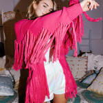 Ida Red All-Around Fringe Cardigan