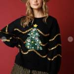 Ida Red Christmas Tree and Stripes Sweater