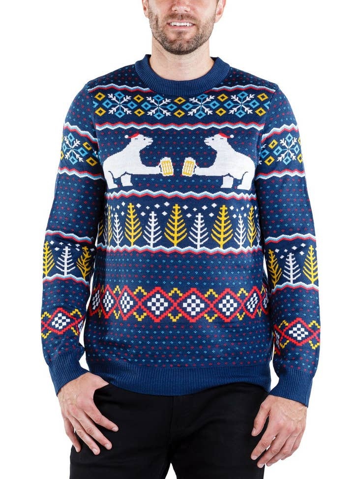 Ida Red Men's Polar Bear Cheering Beer Christmas Sweater