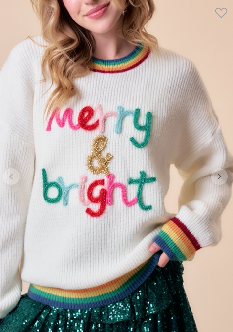 Ida Red Merry & Bright Rainbow Rib Sweater
