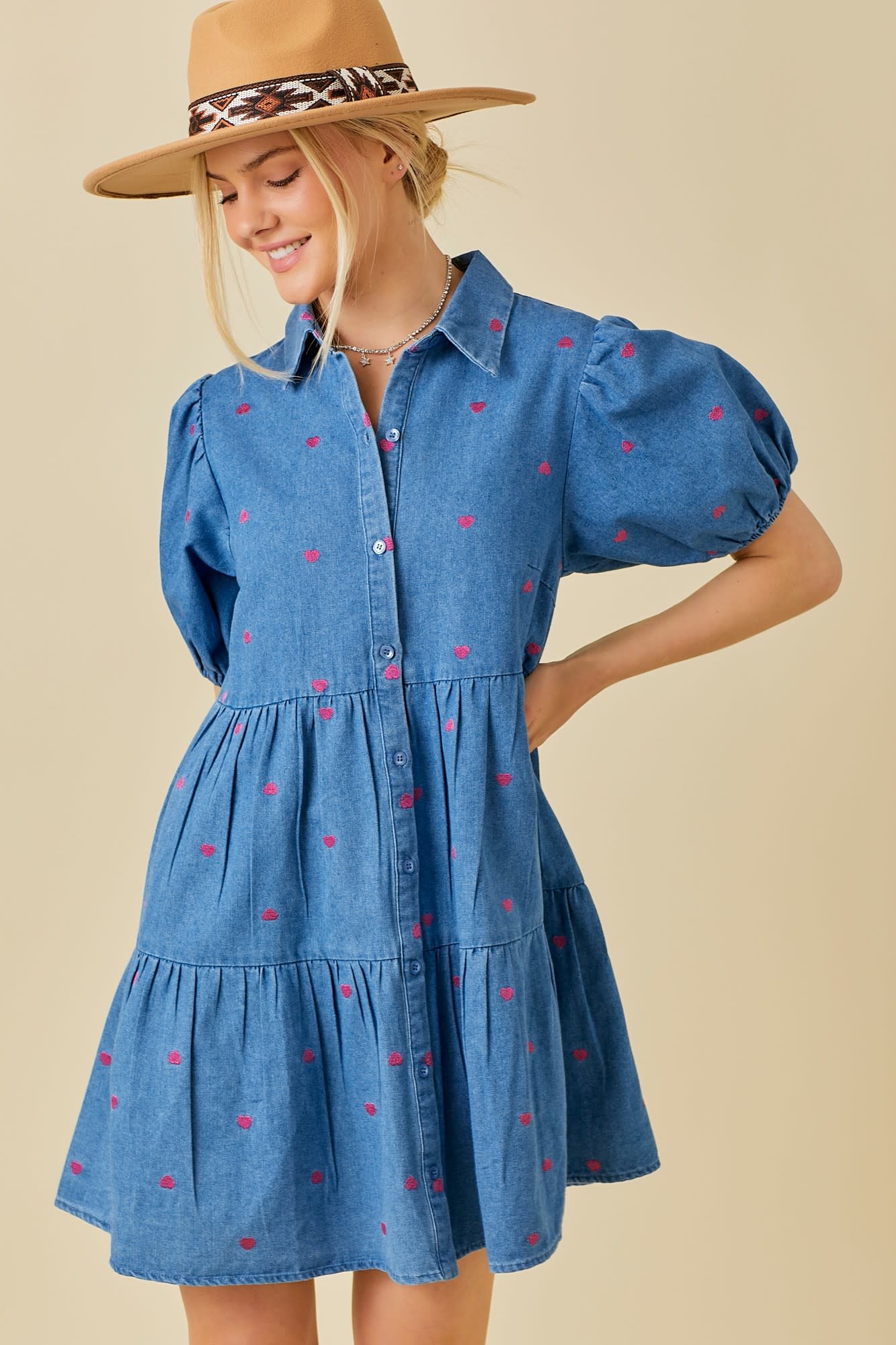 Ida Red Denim Heart Baby Doll Dress Ida Red General Store
