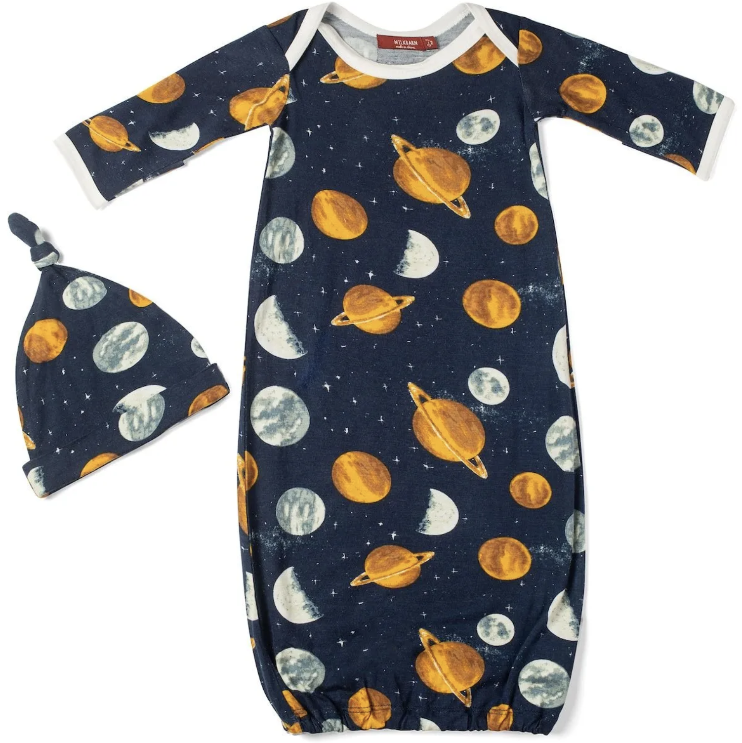 Milkbarn Bamboo Gown & Hat Planets NB 0-3M