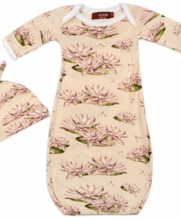 Milkbarn Bamboo Gown & Hat Water Lily NB 0-3M