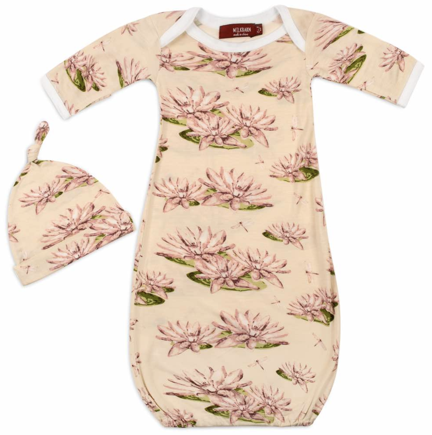 Milkbarn Bamboo Gown & Hat Water Lily NB 0-3M