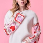 Ida Red Sleeve Heart Crochet Sweater