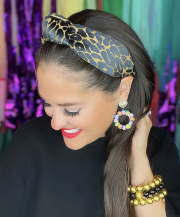 Brianna Cannon Black and Tan Leopard Print Knotted Headband