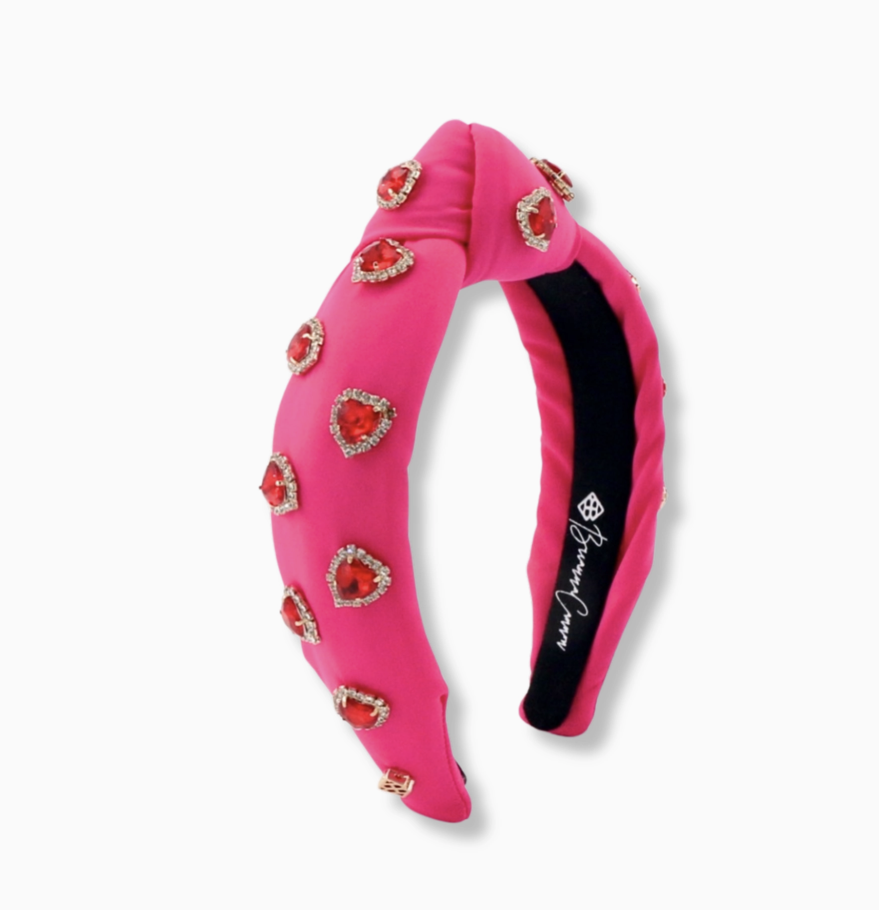 Brianna Cannon Child Size Hot Pink Headband with Red Pavé Crystal Hearts