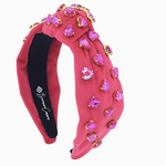 Brianna Cannon Hot Pink Velvet Headband with Hand-Sewn Hot Pink Crystal Hearts