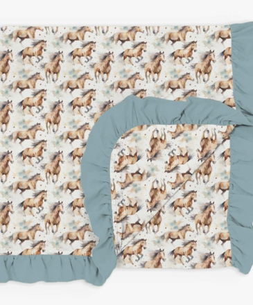 Charlie's Project Kids Wild Horses- 2 Layer Ruffled Bambo Blanket