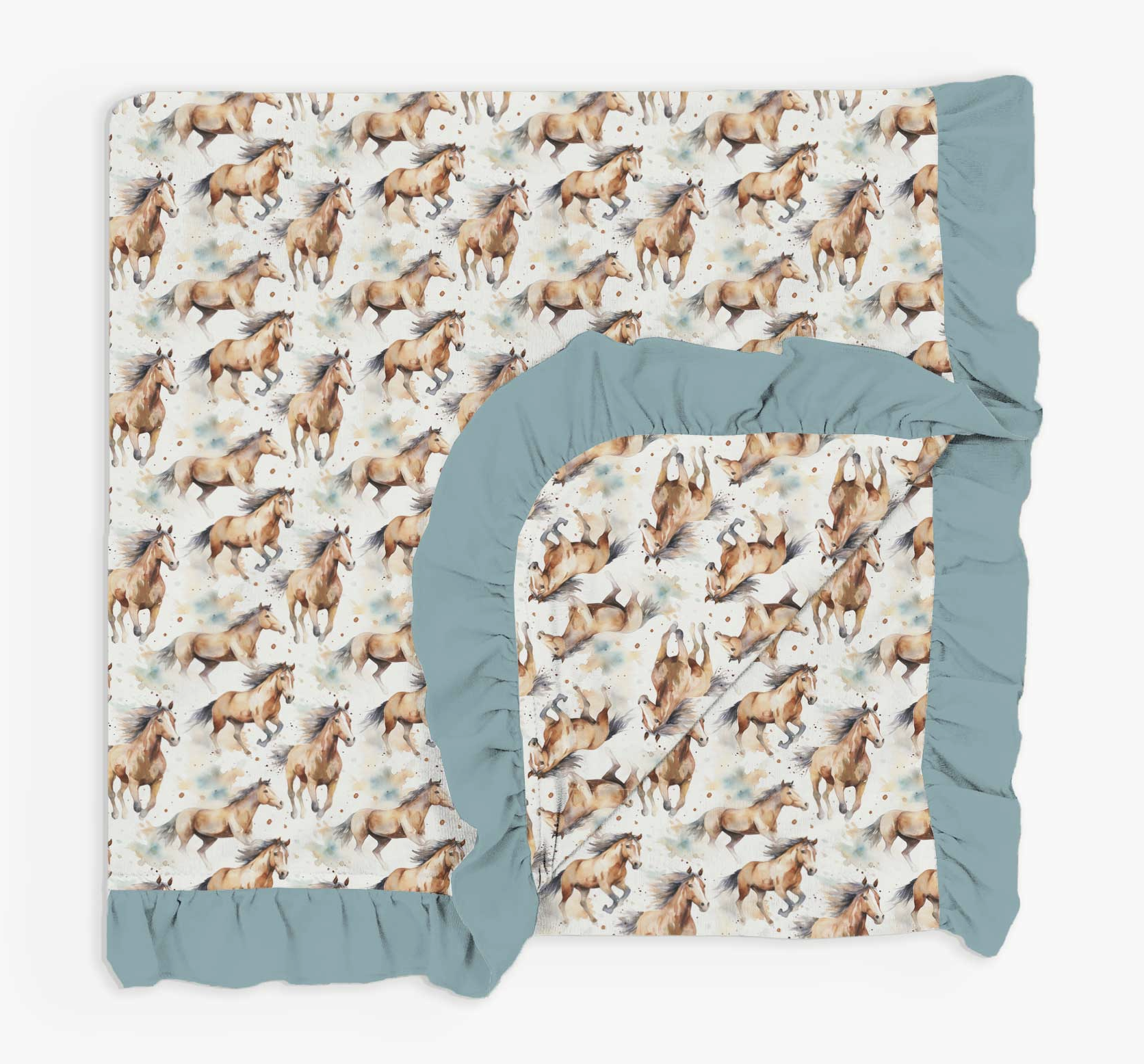 Charlie's Project Kids Wild Horses- 2 Layer Ruffled Bambo Blanket