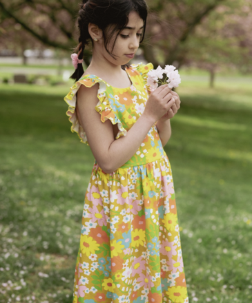 Ida Red Summer Floral Girl's Pinafore Dress