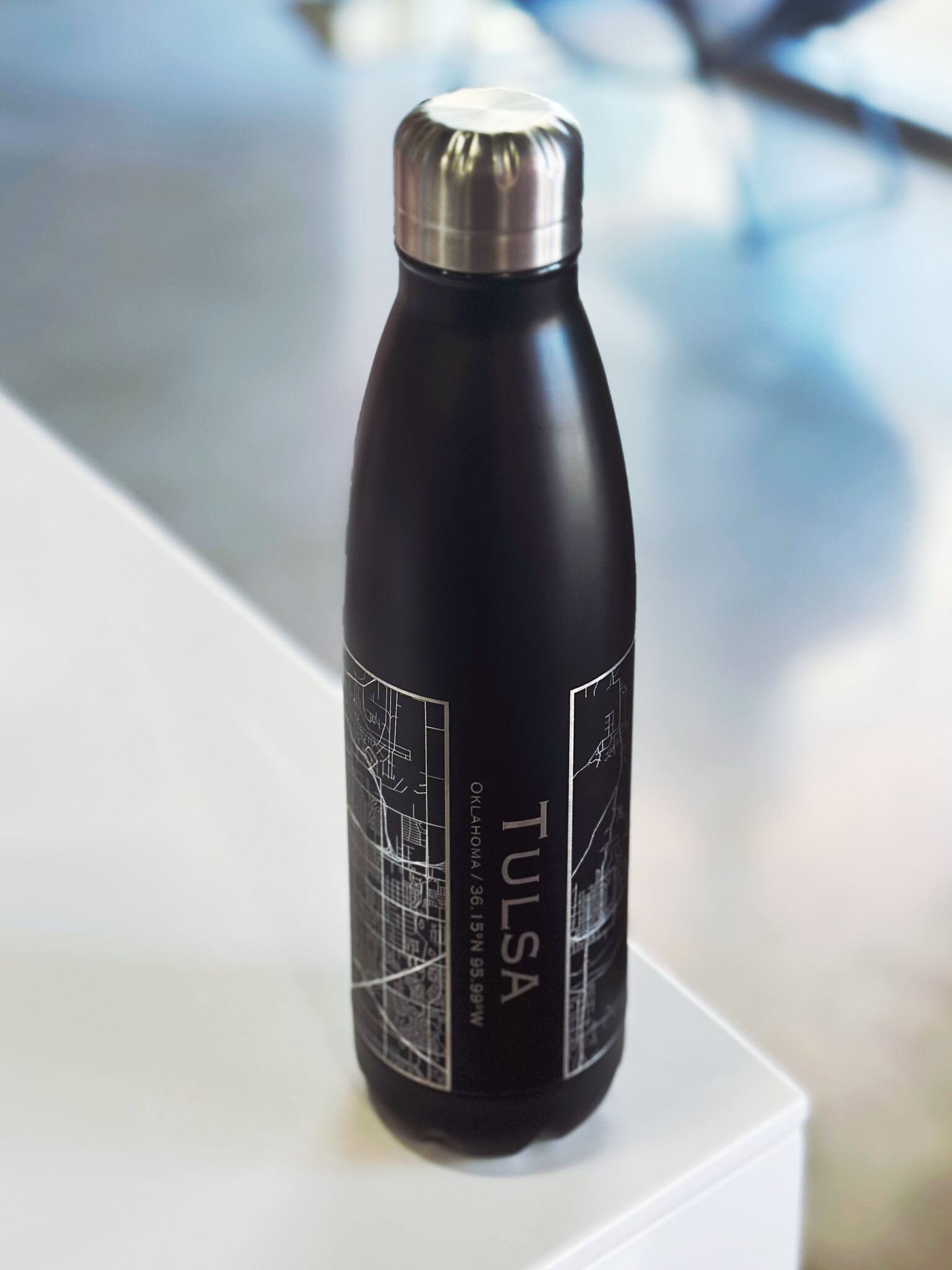 JACE.design Tulsa Map Insulated Bottle In Matte Black