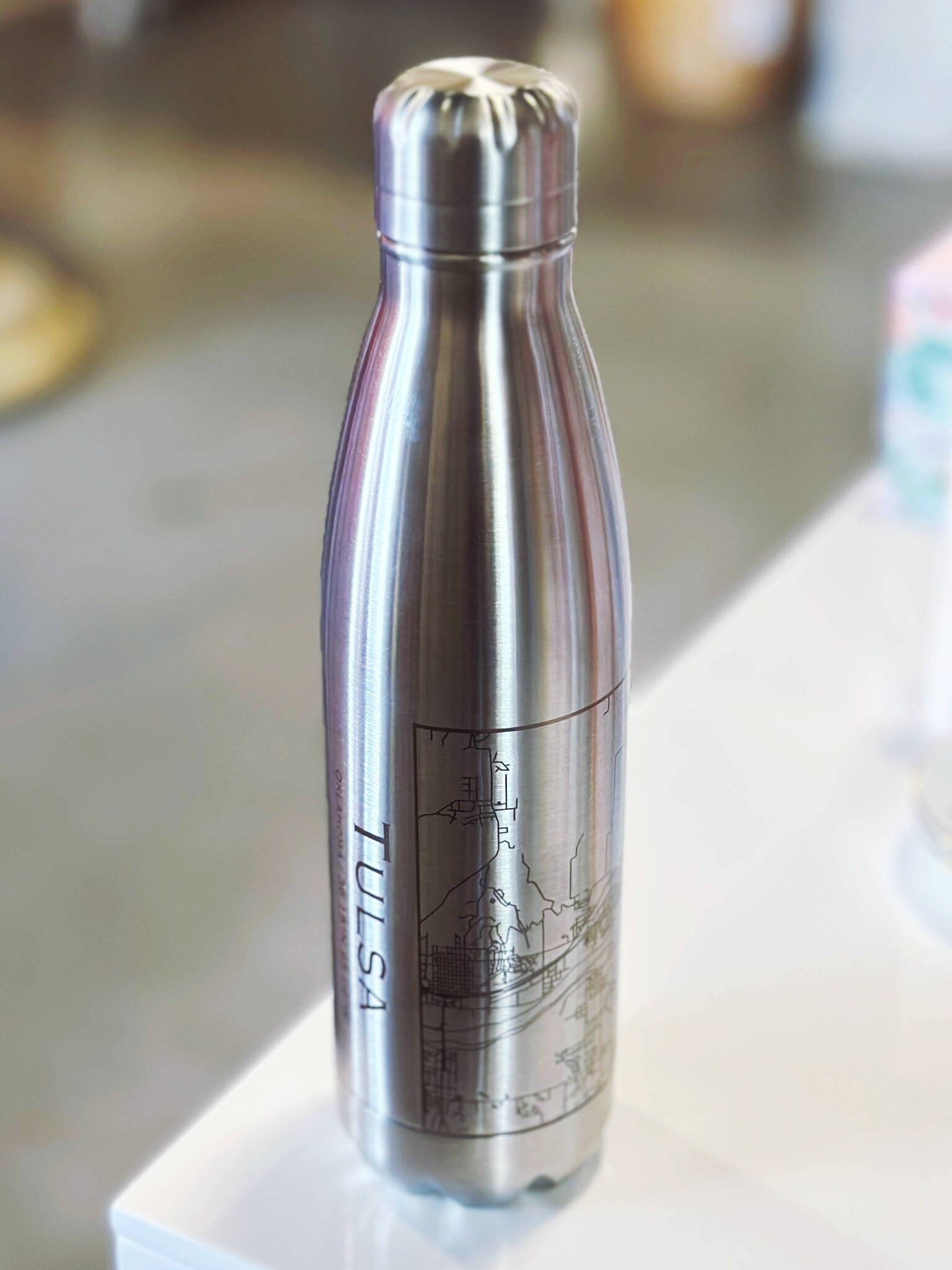 JACE.design Tulsa Map Insulated Bottle In Stainless Steel