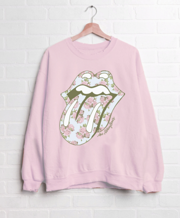 Ida Red Rolling Stones Floral Lick Pink Thrifted Graphic Sweatshirt